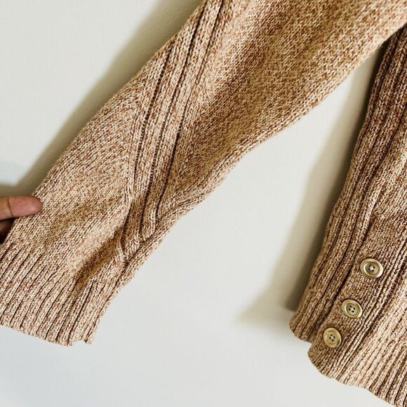 Talbots Sweater Women Size L Cowl Neck Cable Knot Gold Button Pink Cream - Picture 4 of 7